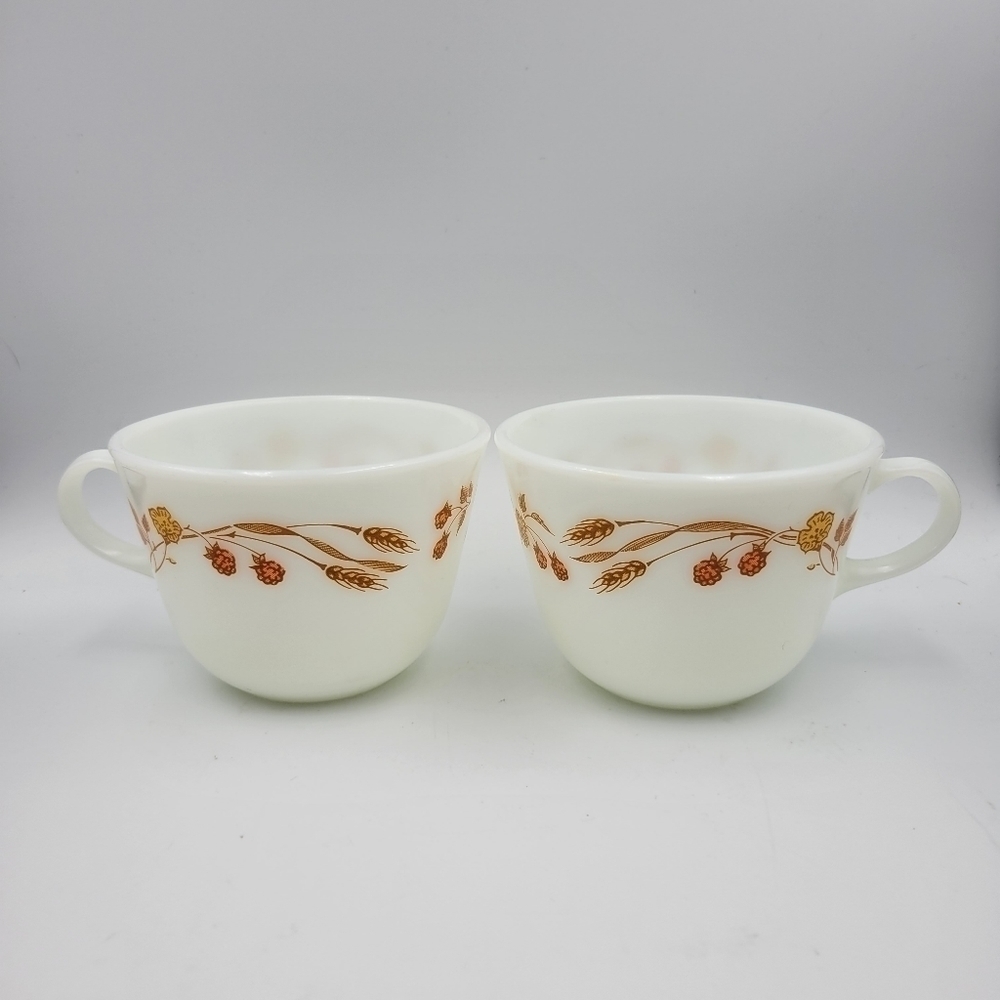 Vintage Pyrex Tea Coffee Cups in Harvest Home Pattern, Set of 2